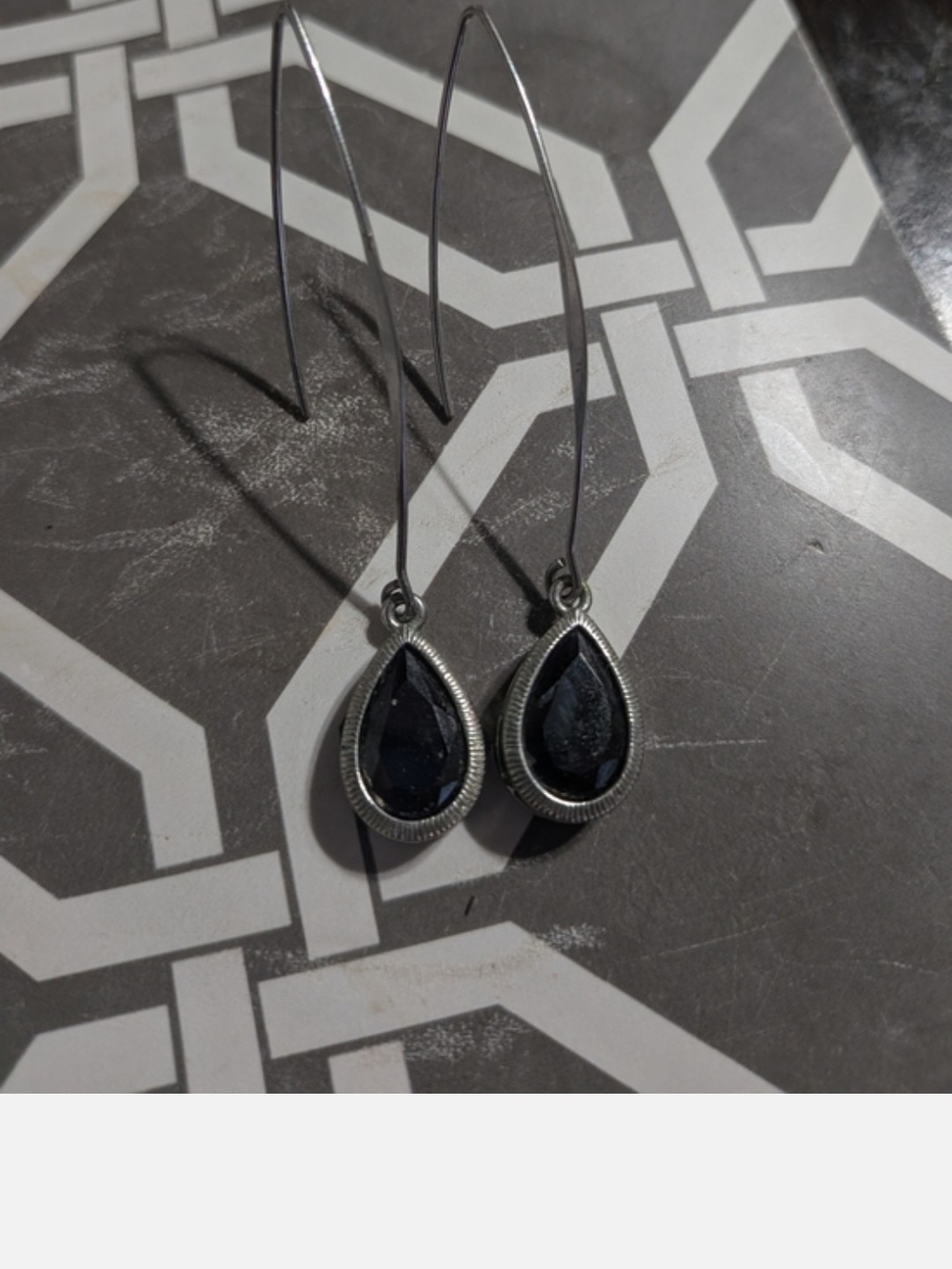 Boutique 9 Silver-Tone Teardrop Earrings with Dark Blue Stones